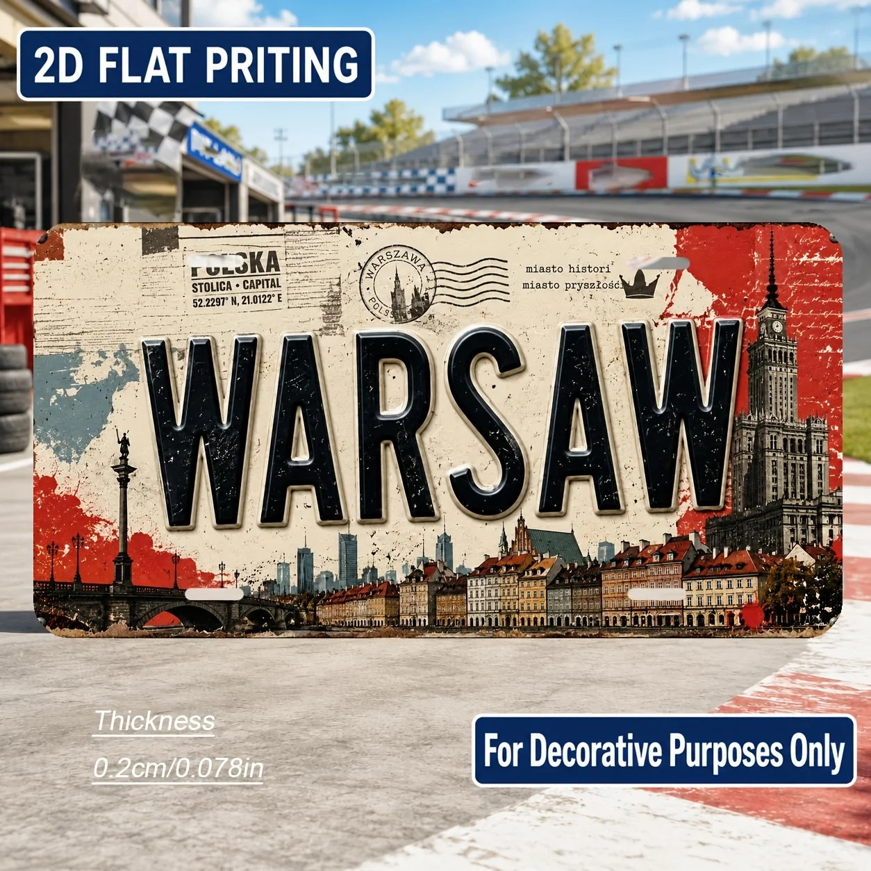 2D Flat, [2D Flat] 1pc Warsaw-Themed Vintage Sign - Polish Capital Wall Art Suitable for Home Decor, Bar & Outdoor Decoration, R