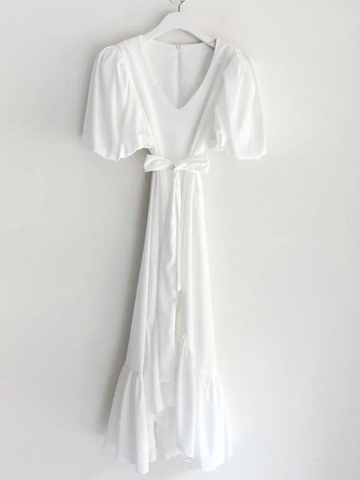 Gonna Ele V-ne in chiffon con orlo arricciato e cintura foderata interna asimmetrica lunga Dr per donna nella stagione estiva