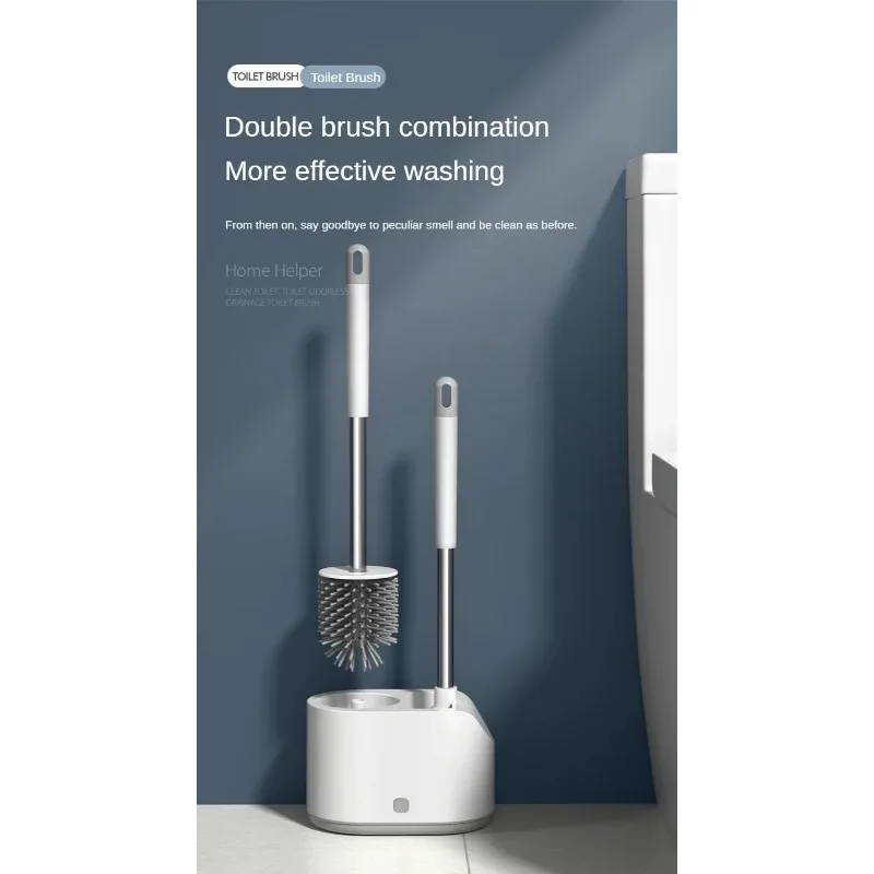 

Toilet Cleaning Brush Leakproof Water TPR Silicone Toilet Brush Bathroom Accessories 2 in 1 Plastic Toilet Brush Long Handle