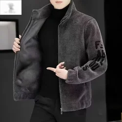 Spring Autumn New Trendy Temperament Handsome Fashion Male Coat Casual Simple Solid Color Loose Warm Lamb Fleece Top Men Clothes