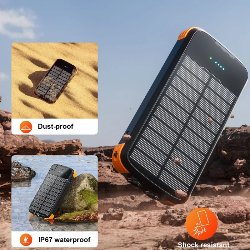 

20000mAh Solar Power Bank 22.5W Fast Charging for iPhone 16 15 Samsung Xiaomi Powerbank Portable Charger with Light Waterproof