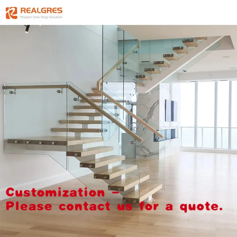 custom.Realgres Custom Indoor Stairs Single Beam Straight Floating Stairs With Solid Wood Steps Metal Wooden Staircase