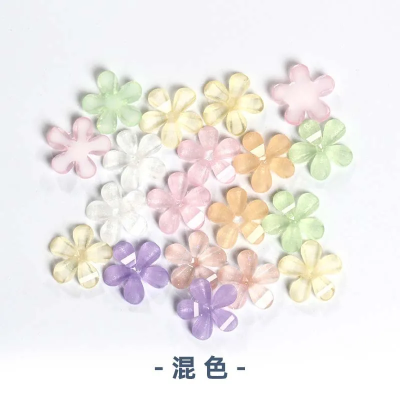 100PCS Hot sale ice transparent five petal flower nail jewelry decoration pearl transparent resin flower small flower nail acces