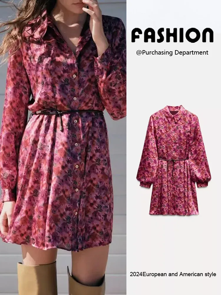 Automne nouveauté femmes longue Sve col rabattu minceur imprimé fleuri Dr Street Sle T-shirt Dr été