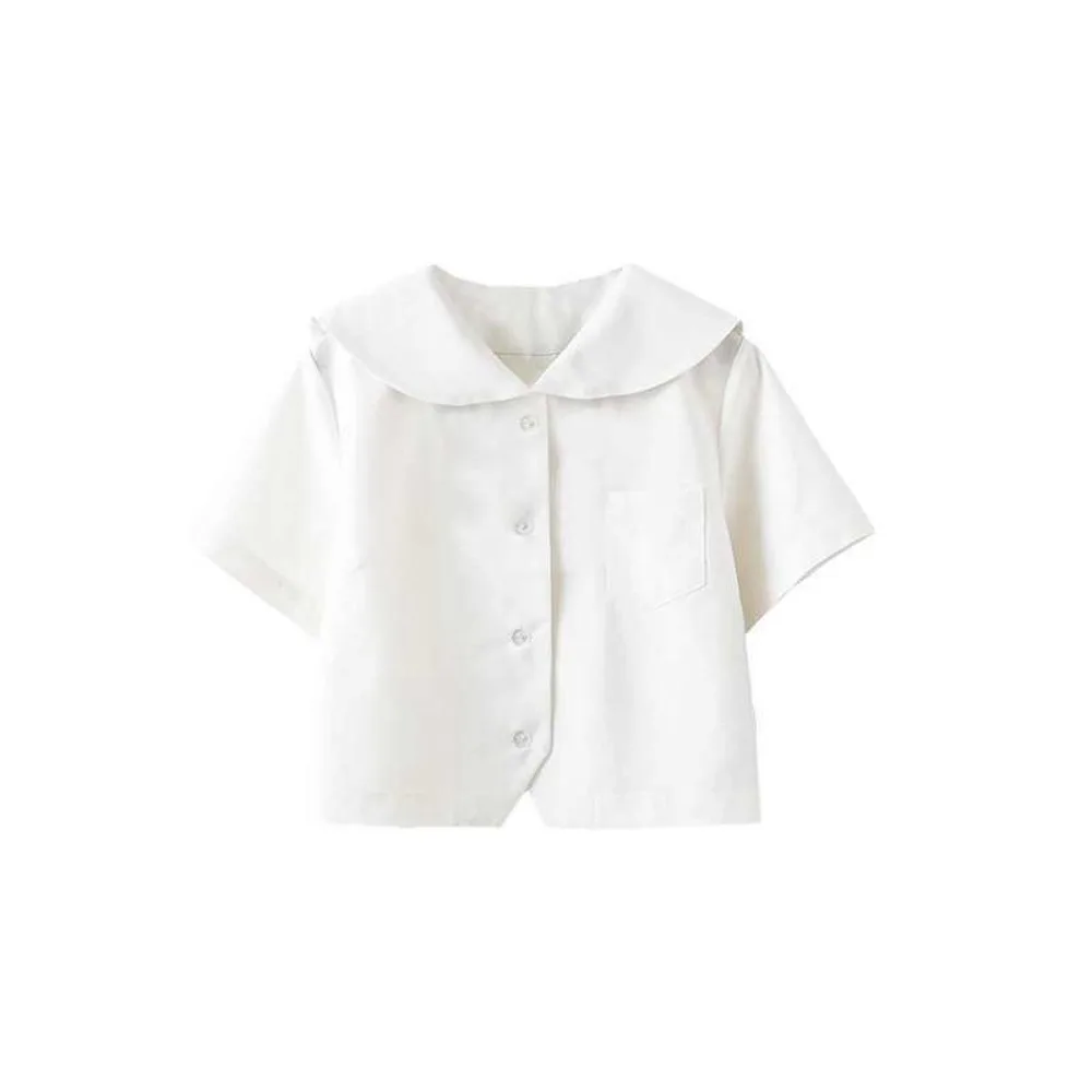 White Sailor JK School Uniform Shirt, Kanto & Sapporo Placket Top, Short Long Sleeve Basic Wear for Daily Look & Cosplay view 3