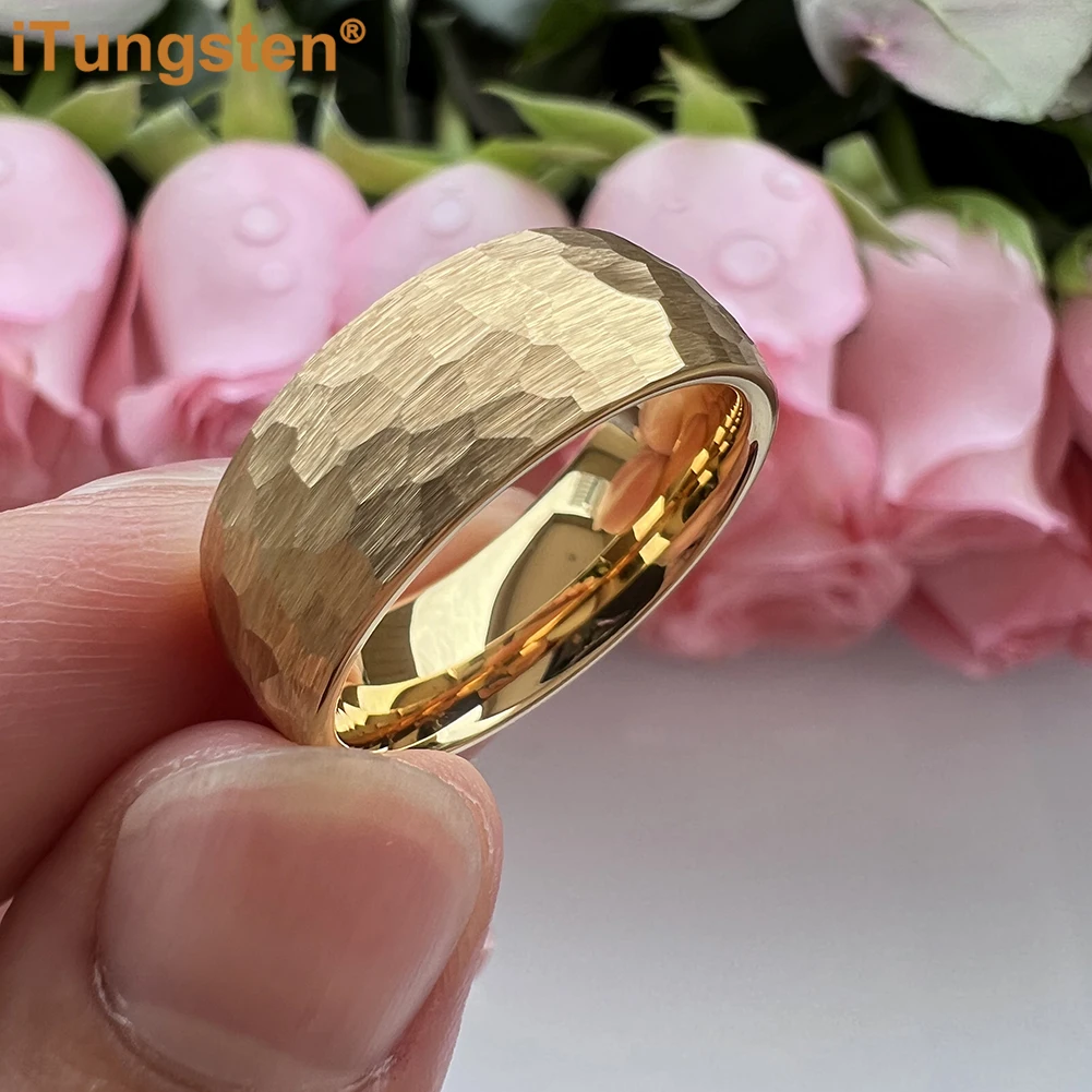 iTungsten 6mm 8mm Men Women Black Hammered Tungsten Carbide Ring Engagement Wedding Band Trendy Jewelry Domed Comfort Fit