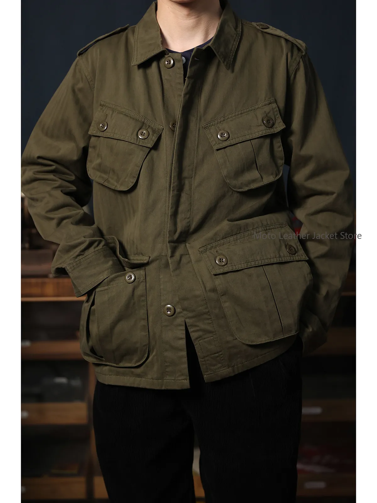 Tropical Combat Jacket 1st TCU Herringbone Jungle Vintage Multi-Pocket Military Workwear Jacket