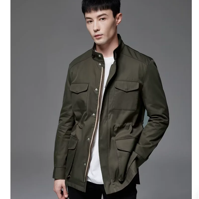 Hunting Jacket Men's Mid Length Waist Cinched Jacket M65 Military Windbreaker