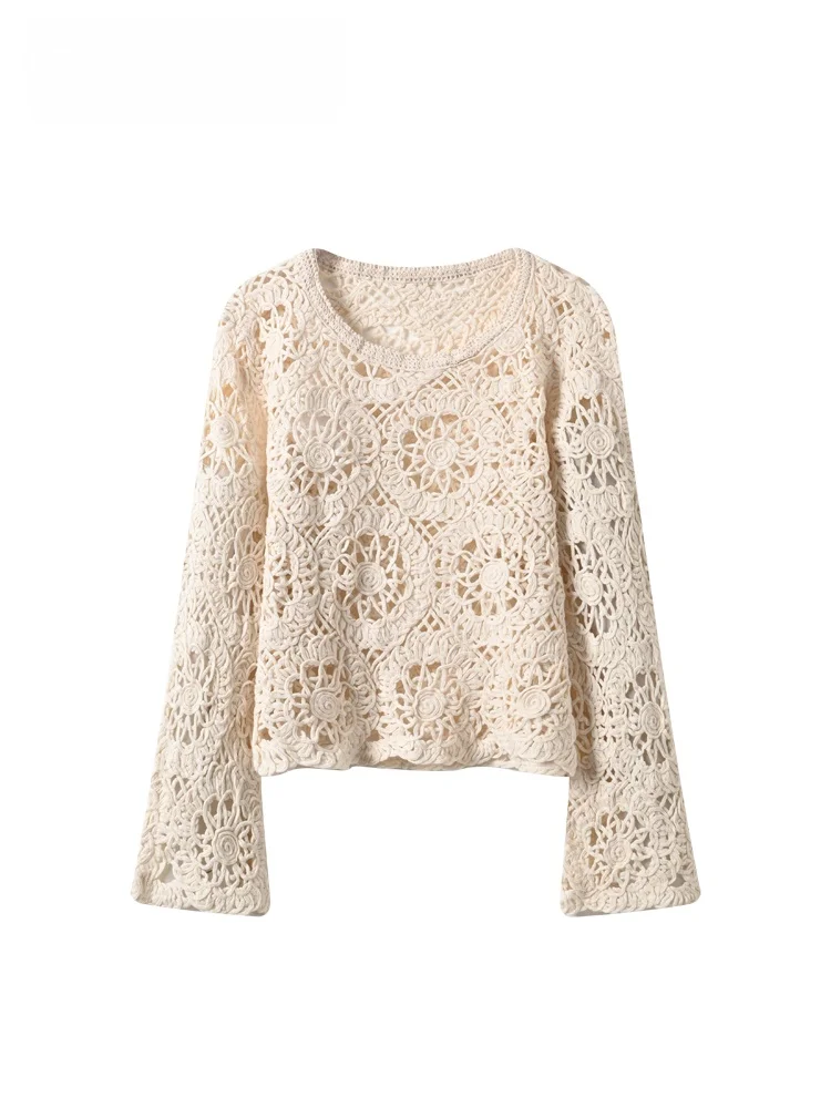 

CaraCLUB plus Size Long Sve round Ne Cover up Women's Spring Faionable Hollow out Versatile Top Ci Commute Friendly