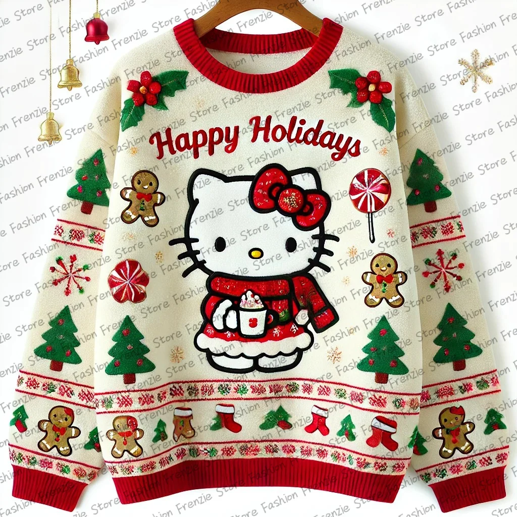 New Hello KT Christmas Edition Hoodie Fashion Children's Hoodie Cartoon Hoody Family Special Design Edition Round Neck Hoodies