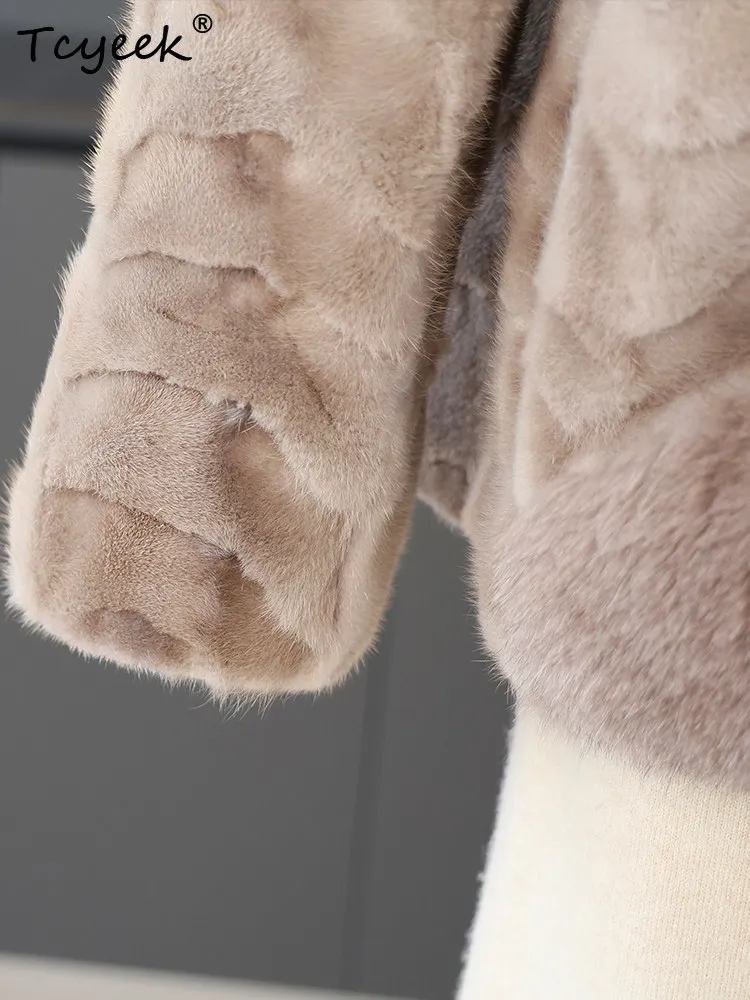 Tcyeek Echte Nertsen Bontjas Vrouwen Warme Winterkleding Vos Bontkraag Damesjassen Mode Nieuw in Outerwears 2025, Fourrure Femme