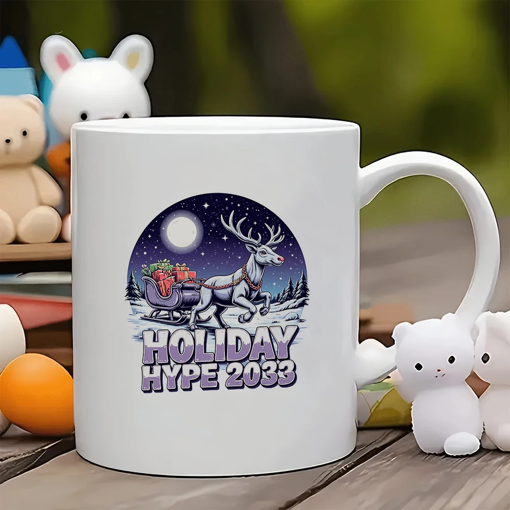 

11oz Mugs Cartoon Reindeer Christmas Theme Cup Starry Snowscape Festive Atmosphere Cup Christmas Gift Kids Water Cup Home