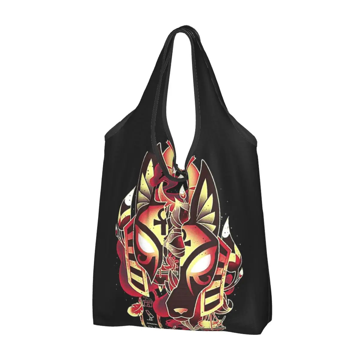 Anubis Mysteries Jackal Egyptian God Portable Tote Shopping Bags Foldable Shopper Bag Groceries Handbag Shoulder Bag