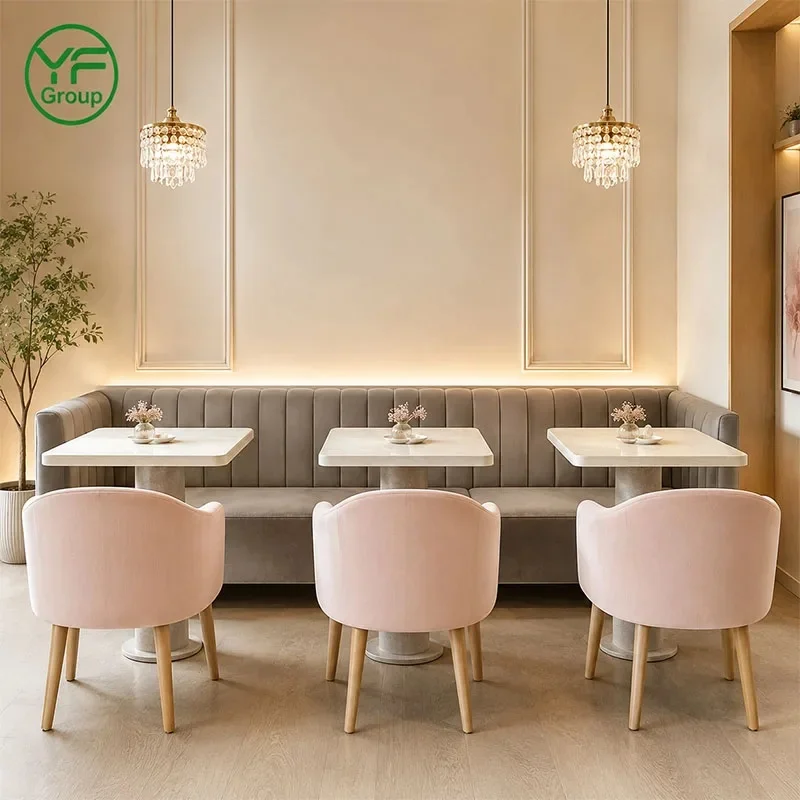 Factory Wholesale Restaurant Furniture Table and Chair Set Wooden Velvet Luxury Booth Seating for Banquet Coffee Shop