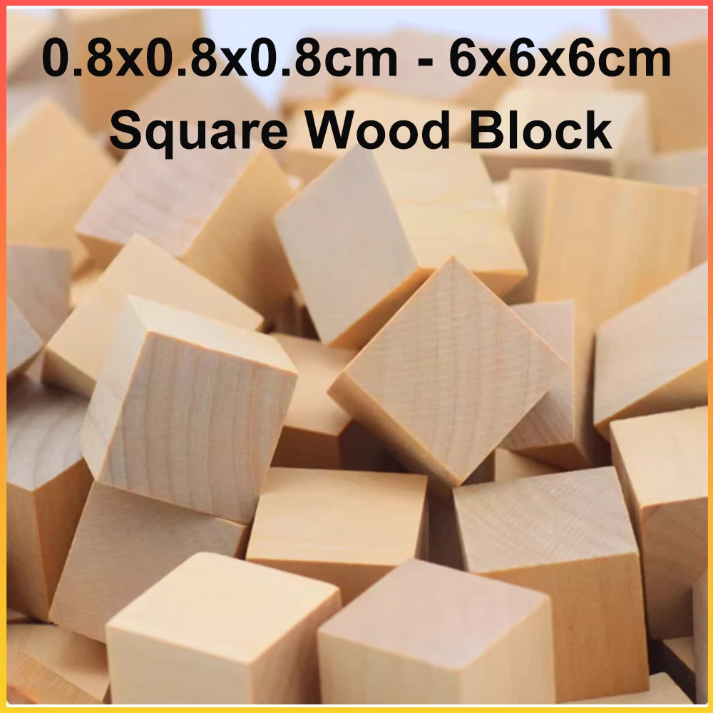 Square Wood Block Unfinished Wooden Cubes 0.8x0.8x0.8-6x6x6cm DIY Model Material Crafts Decoration Puzzles Making Teaching Parts