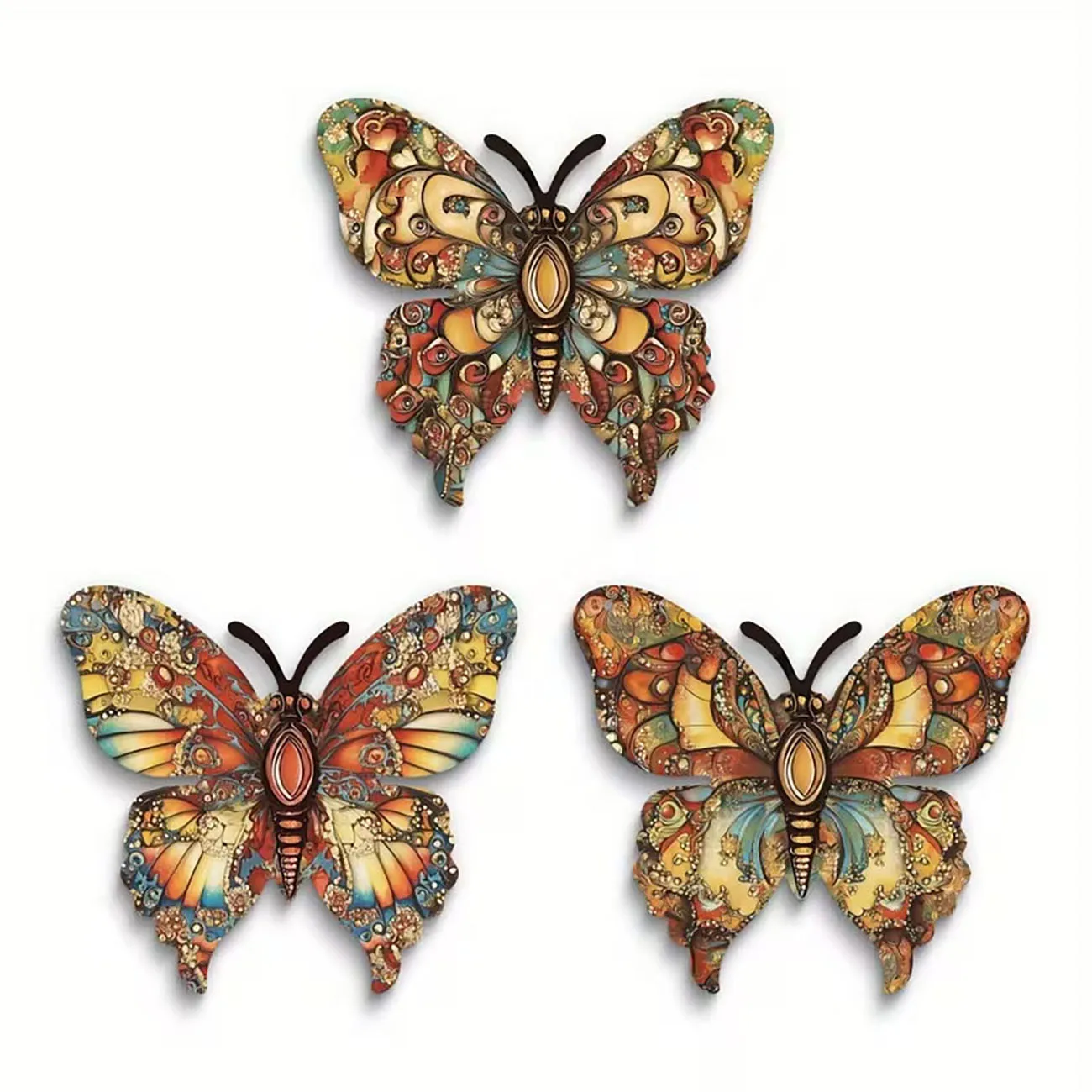 A set of 3 wooden butterfly wall decorations, equipped with double-sided nano tape for installation without drilling