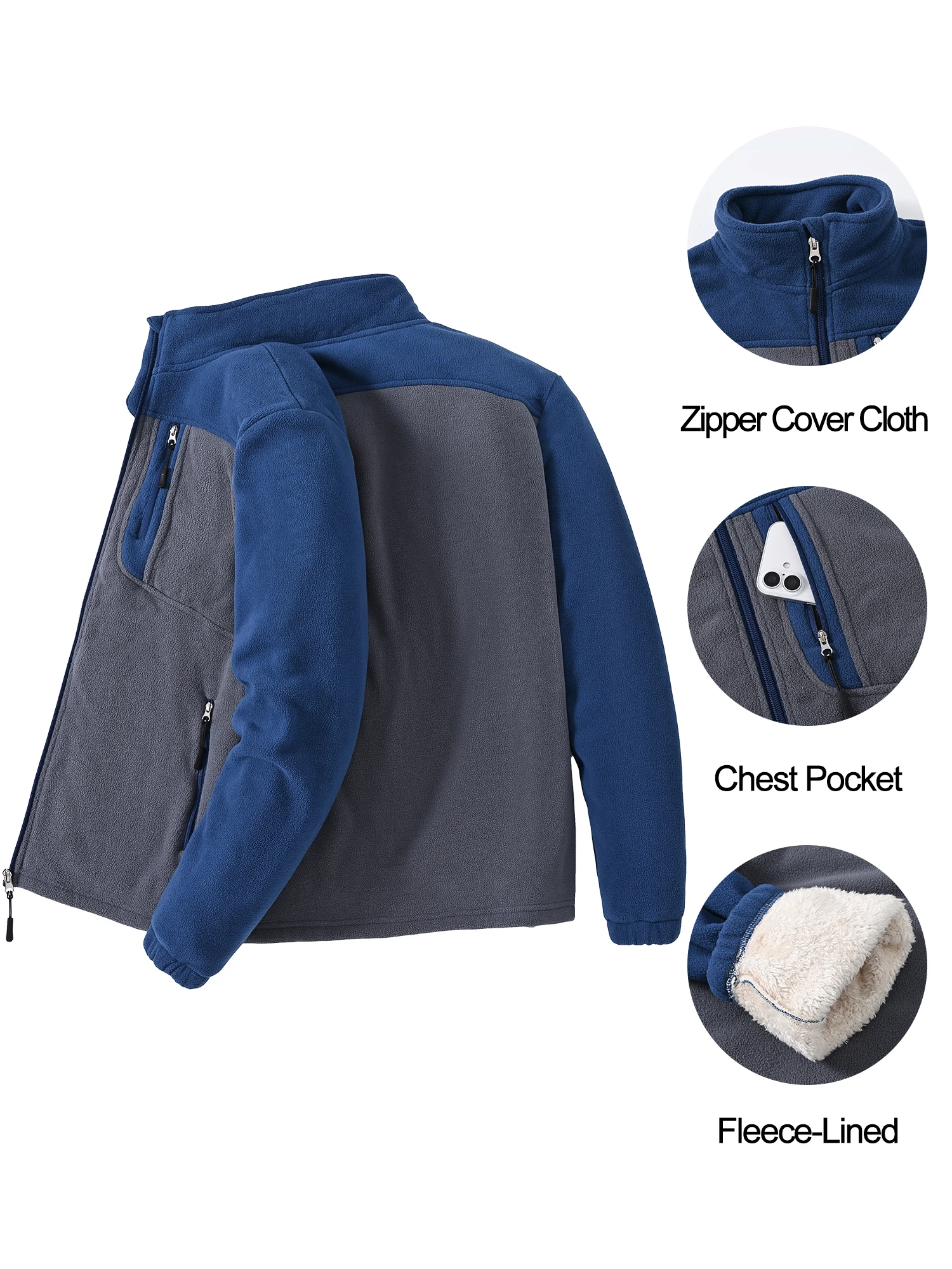 Herren Warme Polarfleece-Jacke mit Vollreißverschluss, Windbreaker mit mehreren Taschen, Arbeits- und Wanderjacke für Herbst & Winter – Detail 27