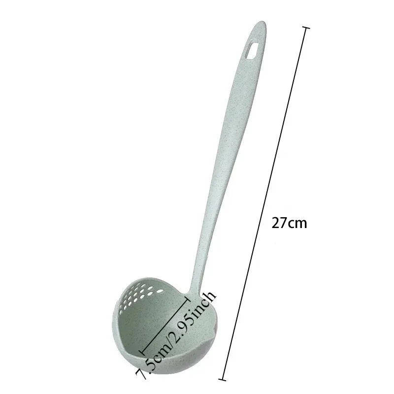 1pc Wheat Strain Soup Ladle High Temp Resistant Long Handle with Draining Holes Light Blue Hot Pot Cooking Utensil Kitchen Tool