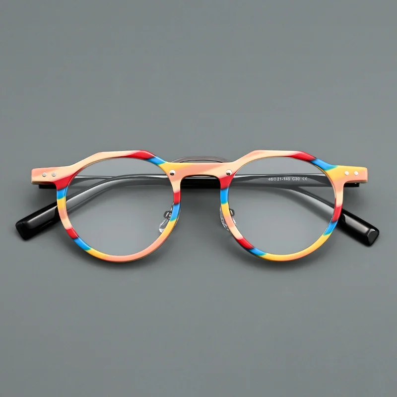 Retro Round Acetate Reading Glasses Men And Women Japanese Style Spectacles Fashion Rivet Decor Multiple Colors