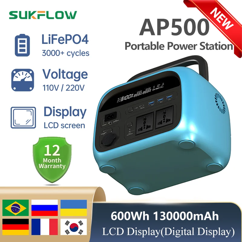 Sukflow Draagbare Voeding 130Ah 481Wh 600W Outdoor Camping Noodsituatie Voorkeurs AC Outlet Lithium-ijzerfosfaat Batterij