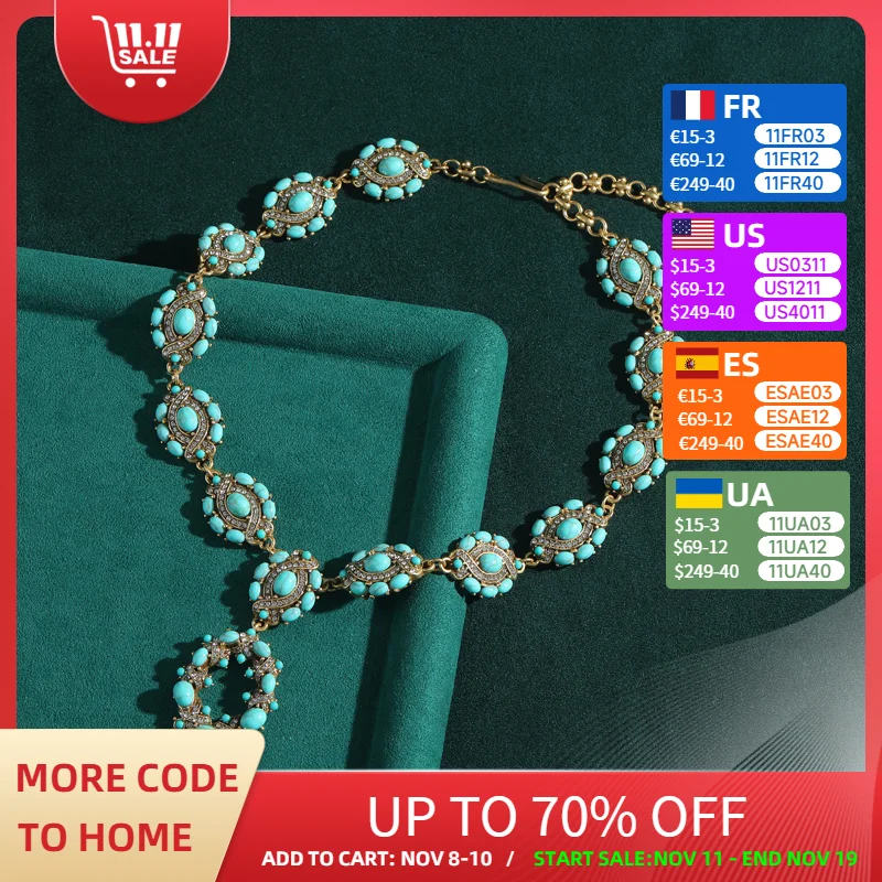 

Vintage Pendant Necklace Turquoise Jewelry With Stones Angle Eye Bohemia Party Accessories For Woman Antique Gold Color 2025
