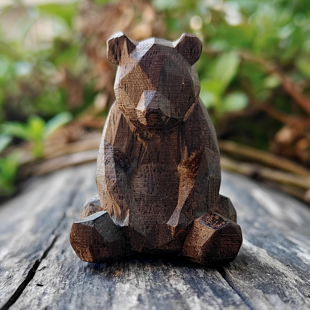1.6-Inch Handmade Wooden Carved Animal Bear, Fireplace, Bedroom, Living Room, Centerpiece Decoration, Office, Back-To-School Season Gift, New Year Gift, Birthday Gift, Statue Ornament