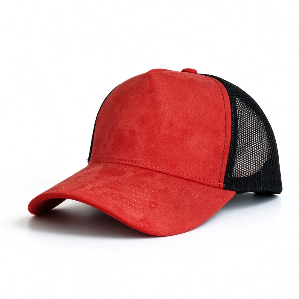 Vintage Khaki Faux Suede Trucker Hat custom Black Mesh Back Baseball Cap Color Block Curved Brim cap laser engave Casual Dad Cap