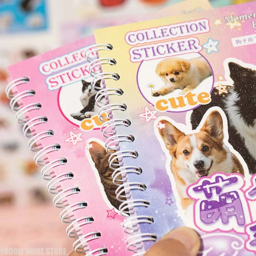 Cute Pets Theme Sticker Book 30 Sheets/Bag with Ring Binding for Scrapbooking DIY Collage Material Background Decoration Sticker