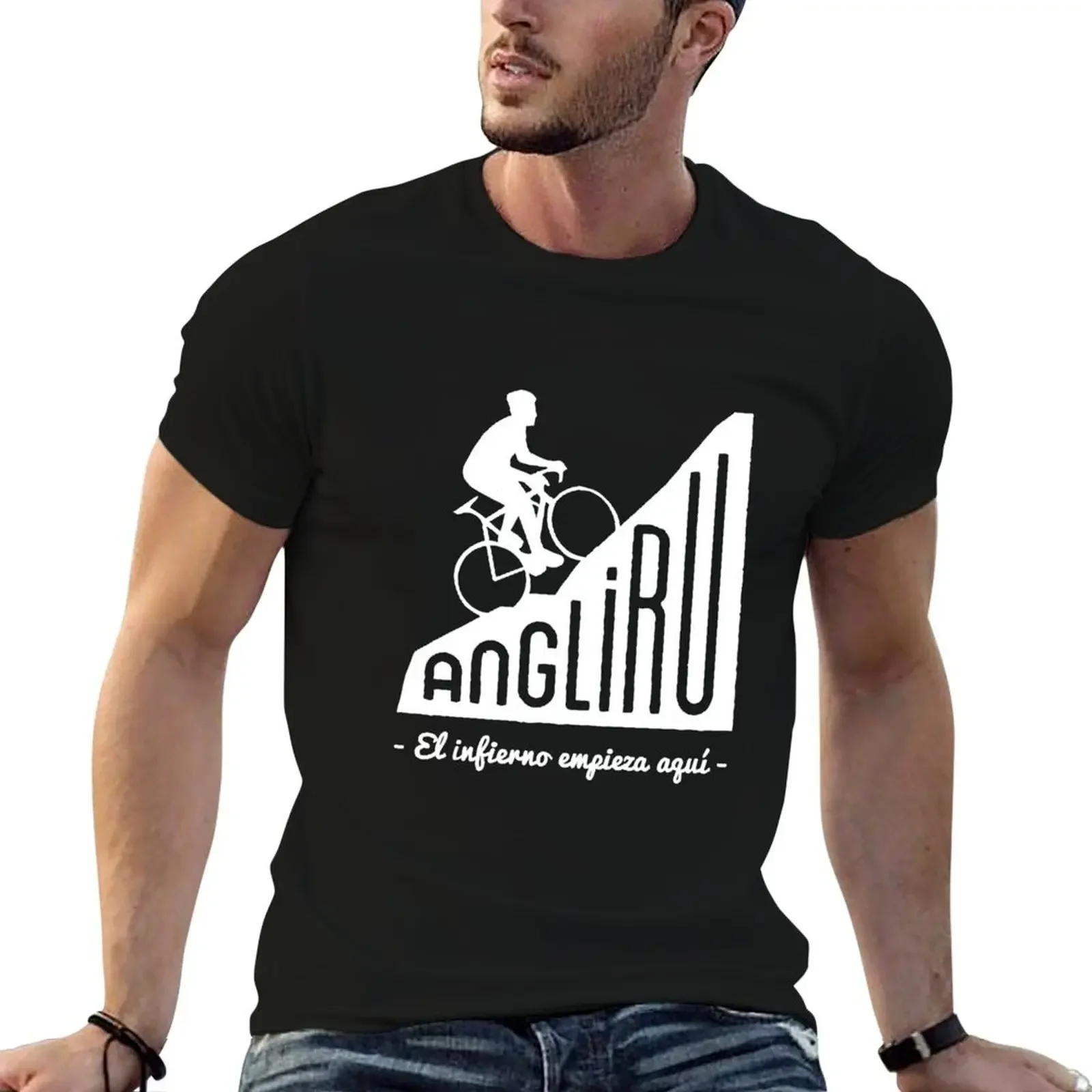 Angliru climb El infierno empieza aquí cycling Vuelta Espa?a T-Shirt man t shirt hippie clothes mens big and tall t shirts