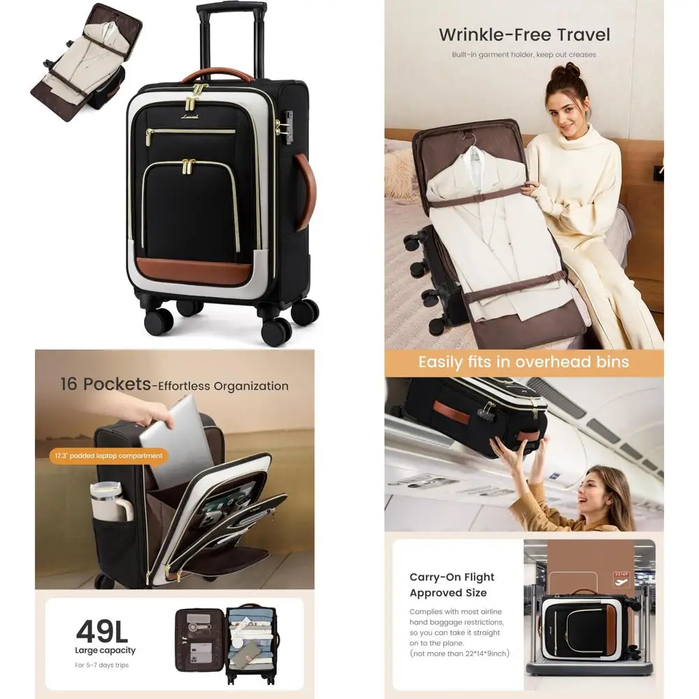 

22-дюймовый большой чемодан на колесиках, одобренный авиакомпанией, с вращающимися колесами, замком TSA, легким чемоданом Softside объемом 49 л для путешествий