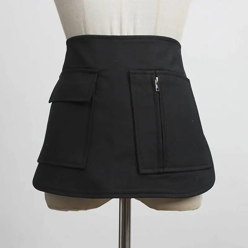 Pocket Zipper Black Irregular Long Wide Belt Personality Women New Fashion  All-match Spring Autumn 2026 SSZ7