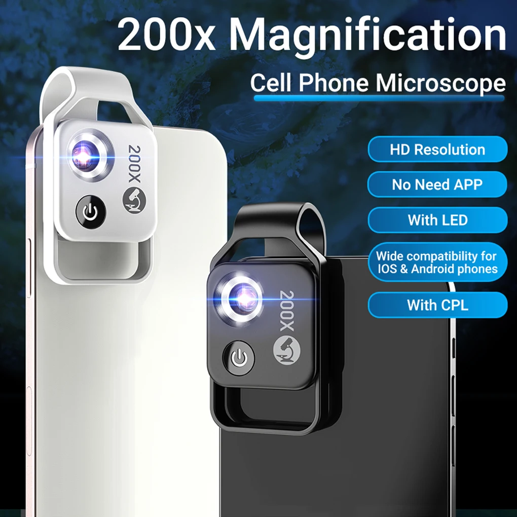 CPL Filter 200X Magnification Microscope Lens with CPL mobile LED Light micro Pocket Macro Lenses for iPhone all smartphones