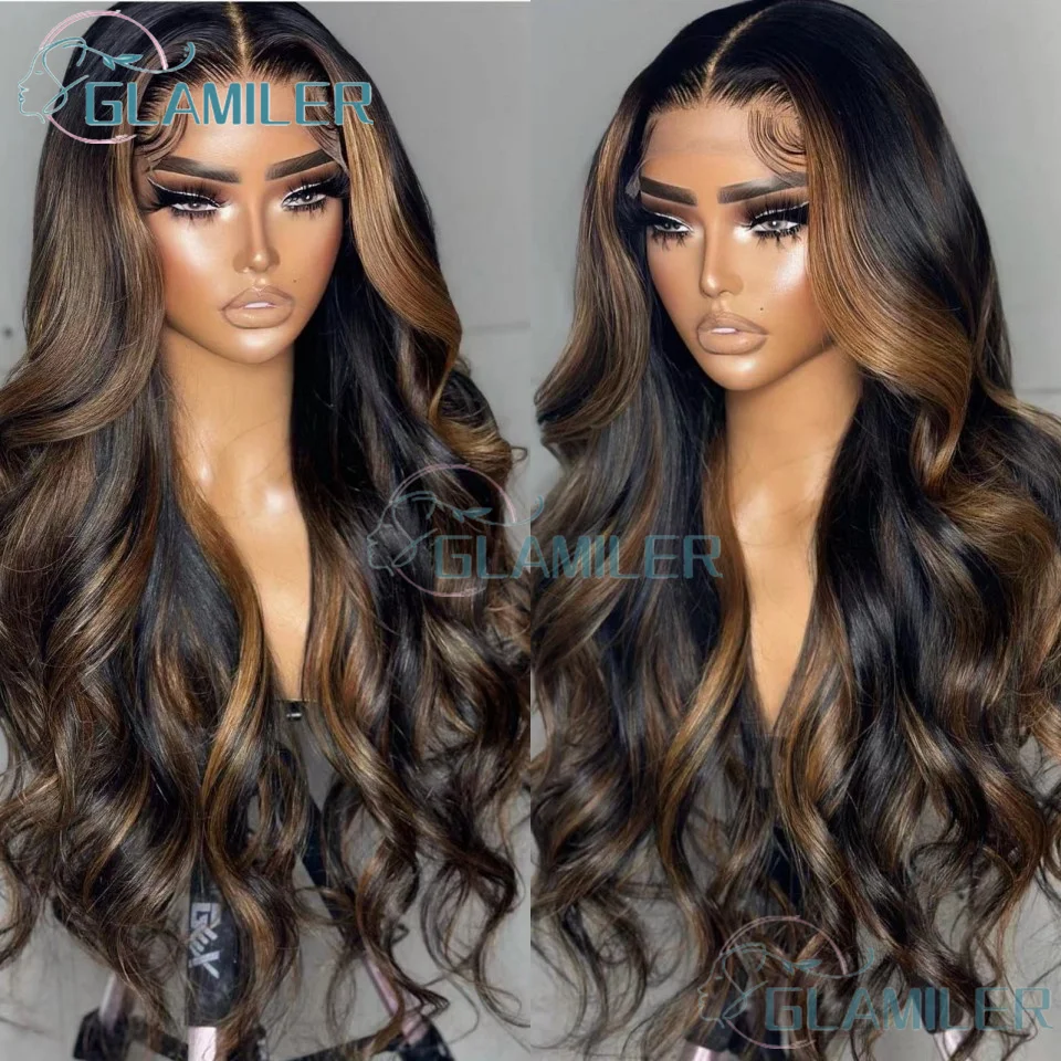 

Glueless Highlight Black Brown Human Hair 5x5 Silk Top Lace Closure Wigs Bleached Knots Wavy 13x6/360 Lace Front Human Hair Wigs
