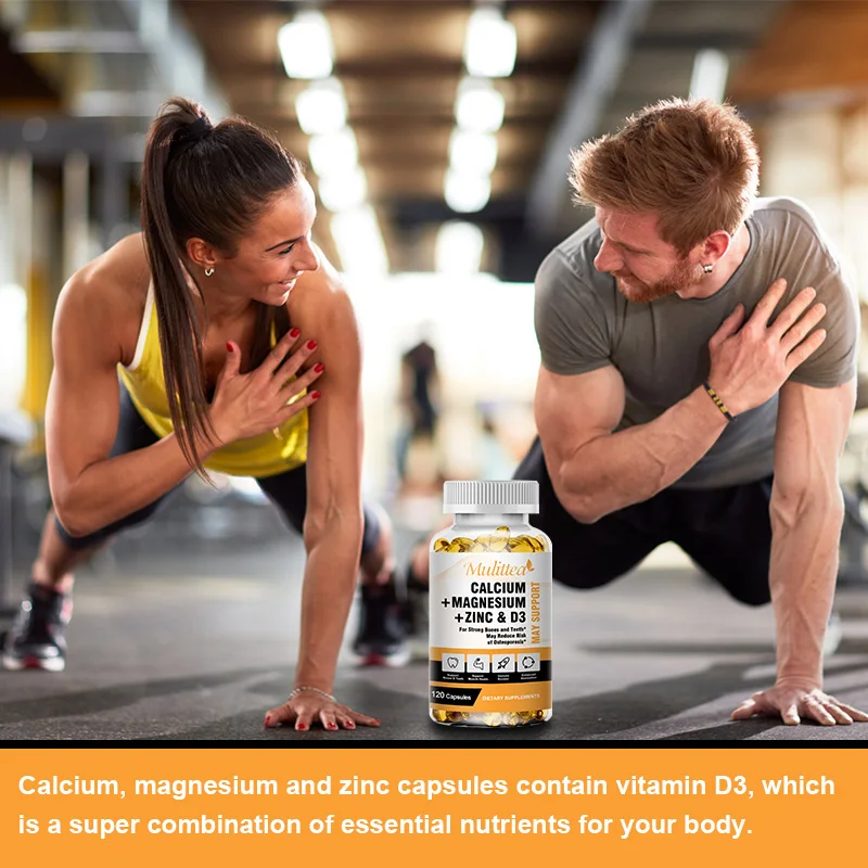 Mulittea Calcium Magnesium Zinc Capsules with Vitamin D3 for Strong Bones & Nervous System Health & Promotes Cell Growth