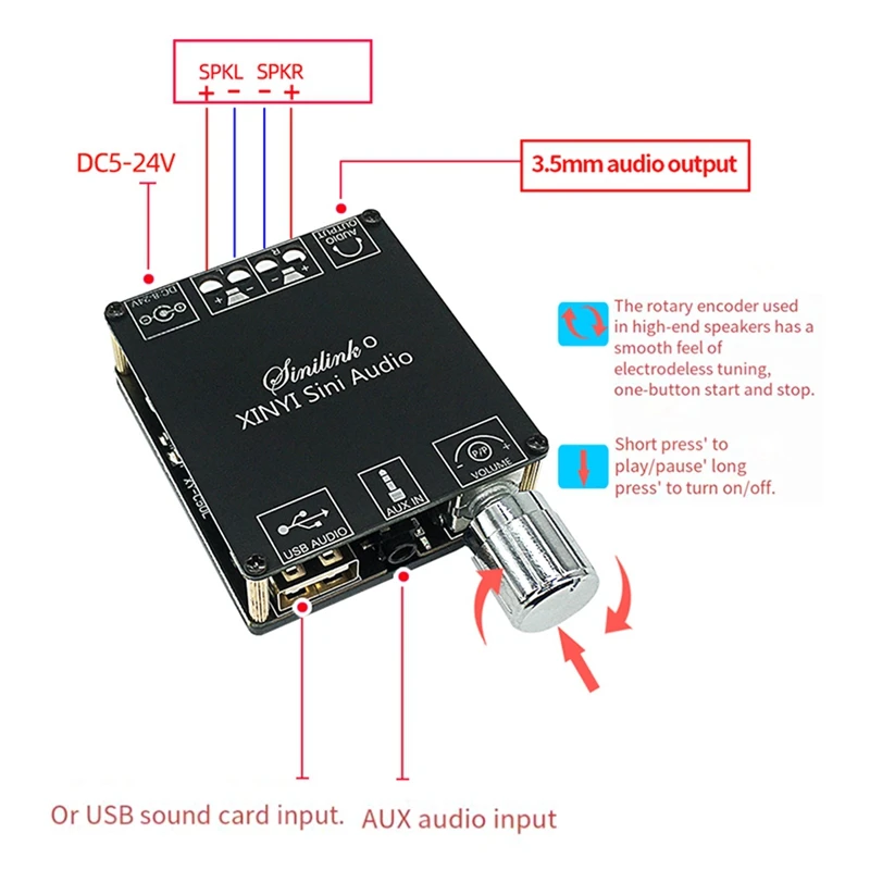 مضخم صوت رقمي ، 50 واط ثنائي القناة ، ضبط بدون خطوات ، مسرح منزلي