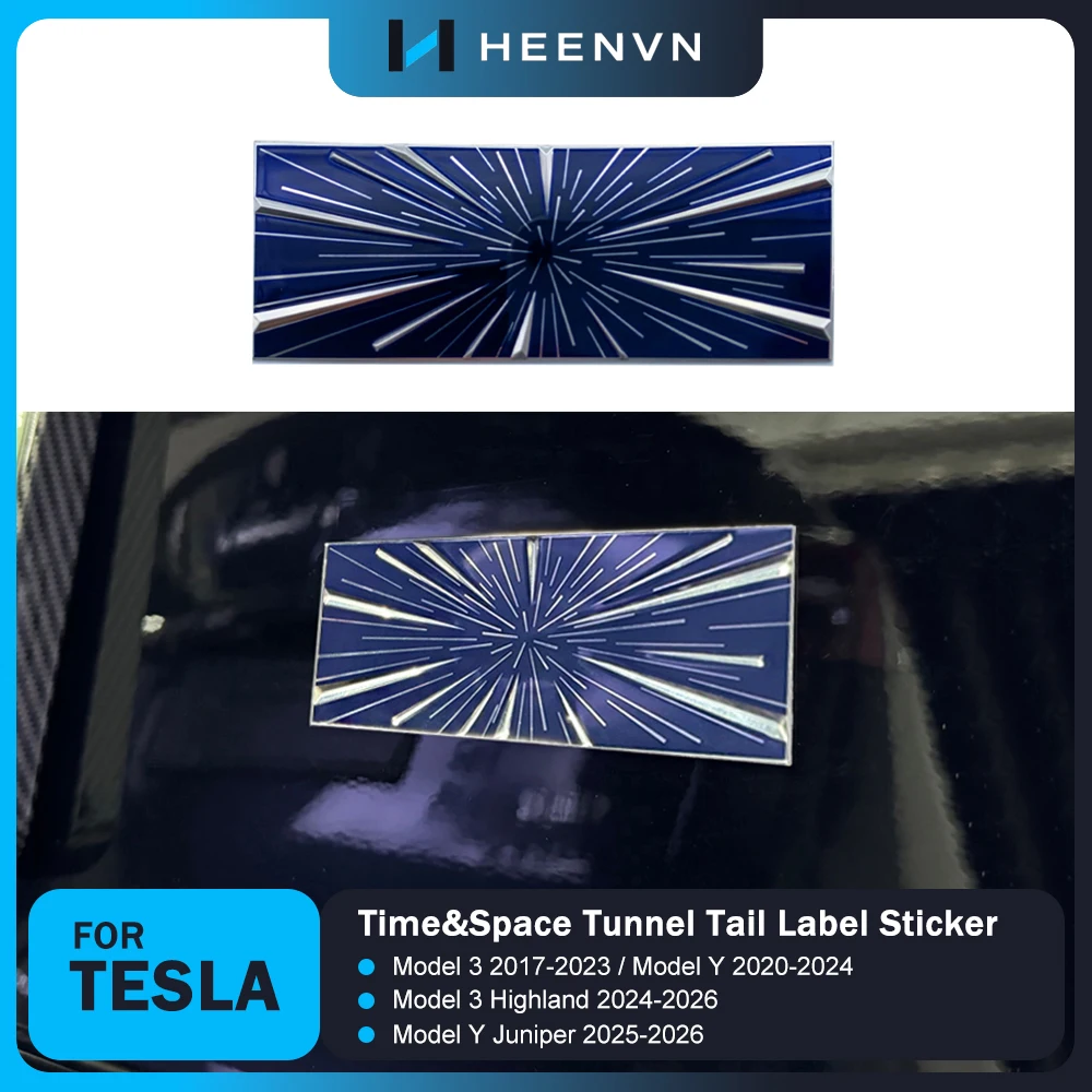 Heenvn Time Space Tunnel Logo For Tesla Model 3 Y Model 3 Highland Model Y Juniper 2026 2025 Trunk Badge Emblem Decals Sticker