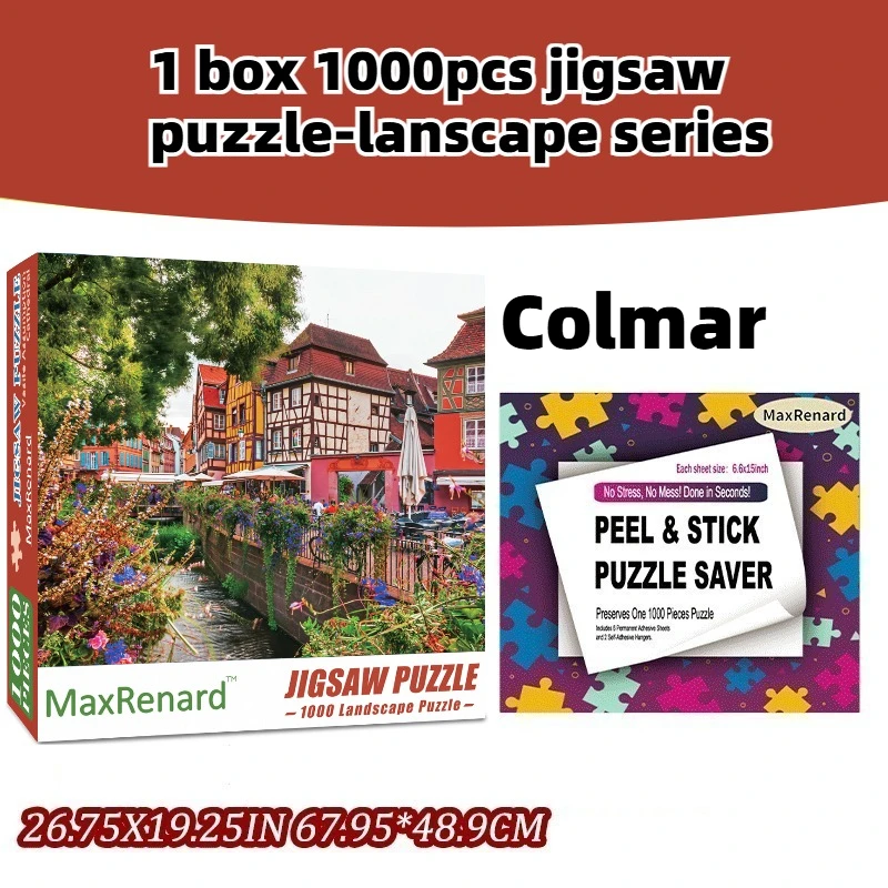 Colmar 1000PCS Landscape Jigsaw Puzzle with Complete Framing Display Kit Self-Adhesive Back Stickers Wall Art Decor