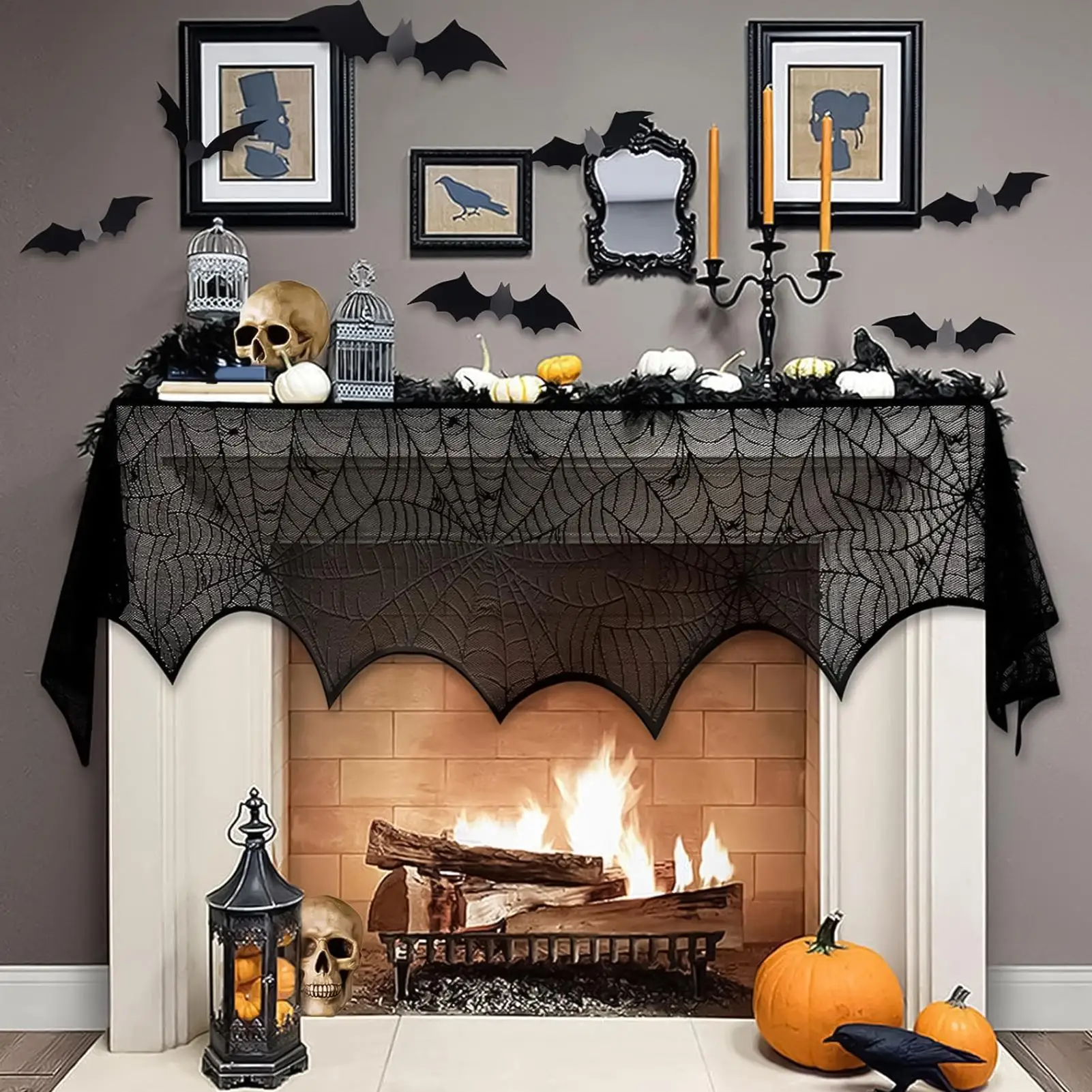 Halloween Table Runner Black Lace Spider Web Table Runner Fireplace Towel Centerpieces For Restaurant Bar Dinner Parties