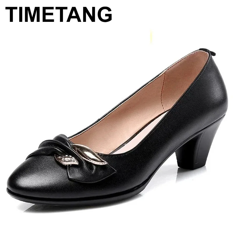 

2025 женская обувь из натуральной кожи, модельные туфли на высоком каблуке, весенние туфли, большой размер 41, 42, модная женская офисная женская обувь с круглым носком