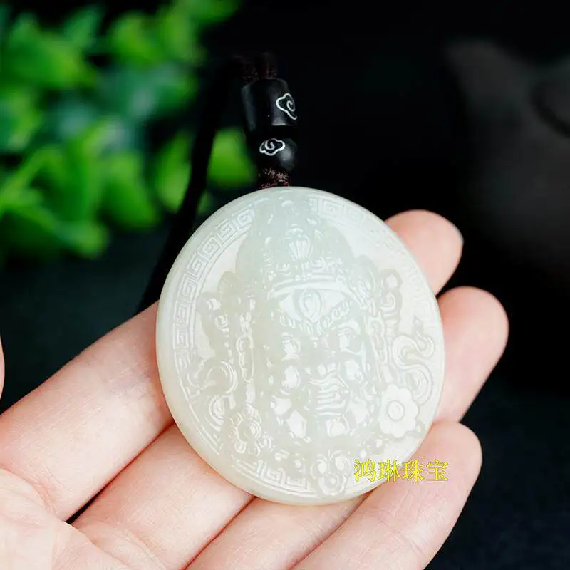 Natural and genuine Xinjiang Hetian jade pendant, Huang Caishen men's and women's jade item pendant, round jade brand, genuine j