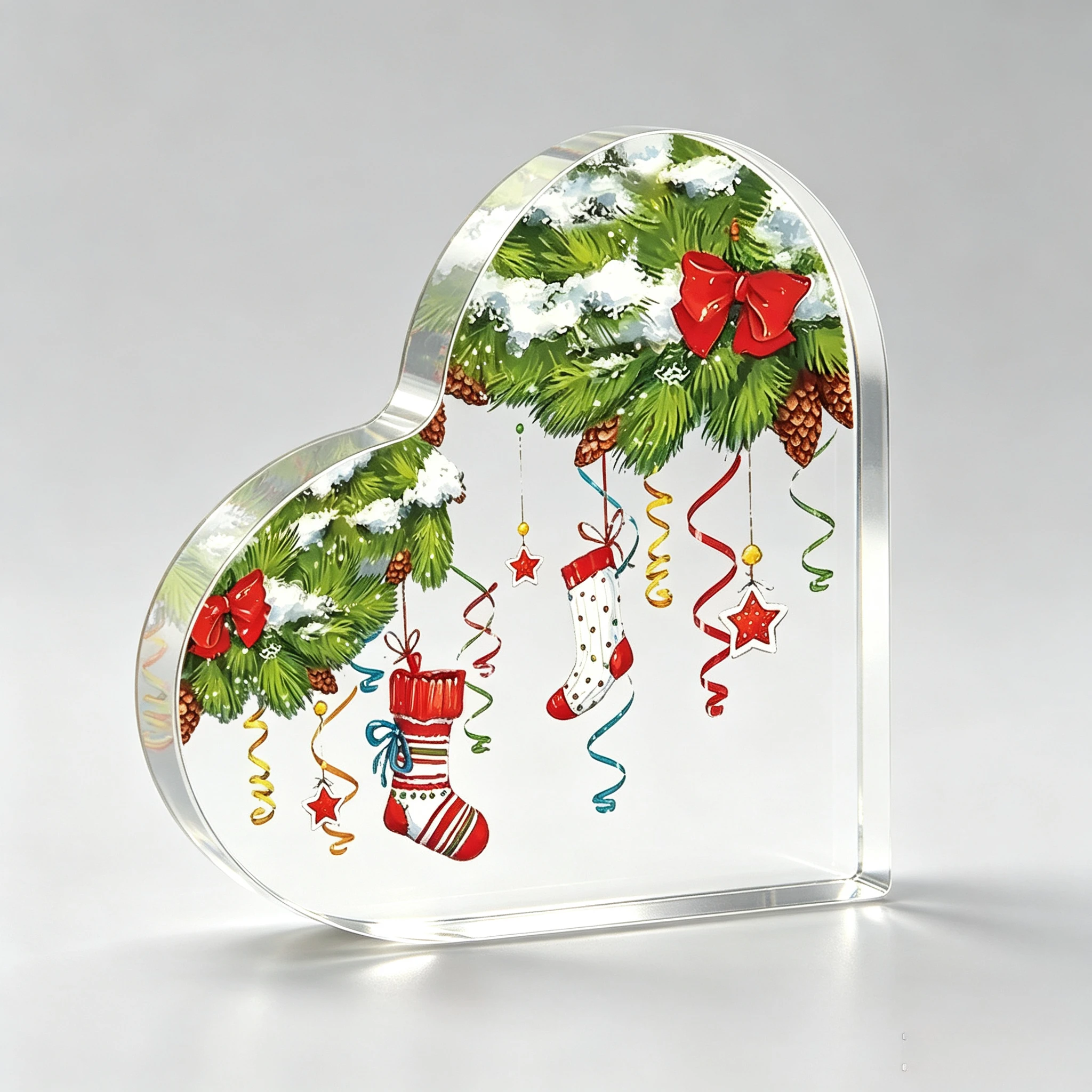 Christmas Decorations Acrylic Heart Shaped Plaque with Christmas Stocking, Farmhouse Coworker Christmas Ornament for Office Desk