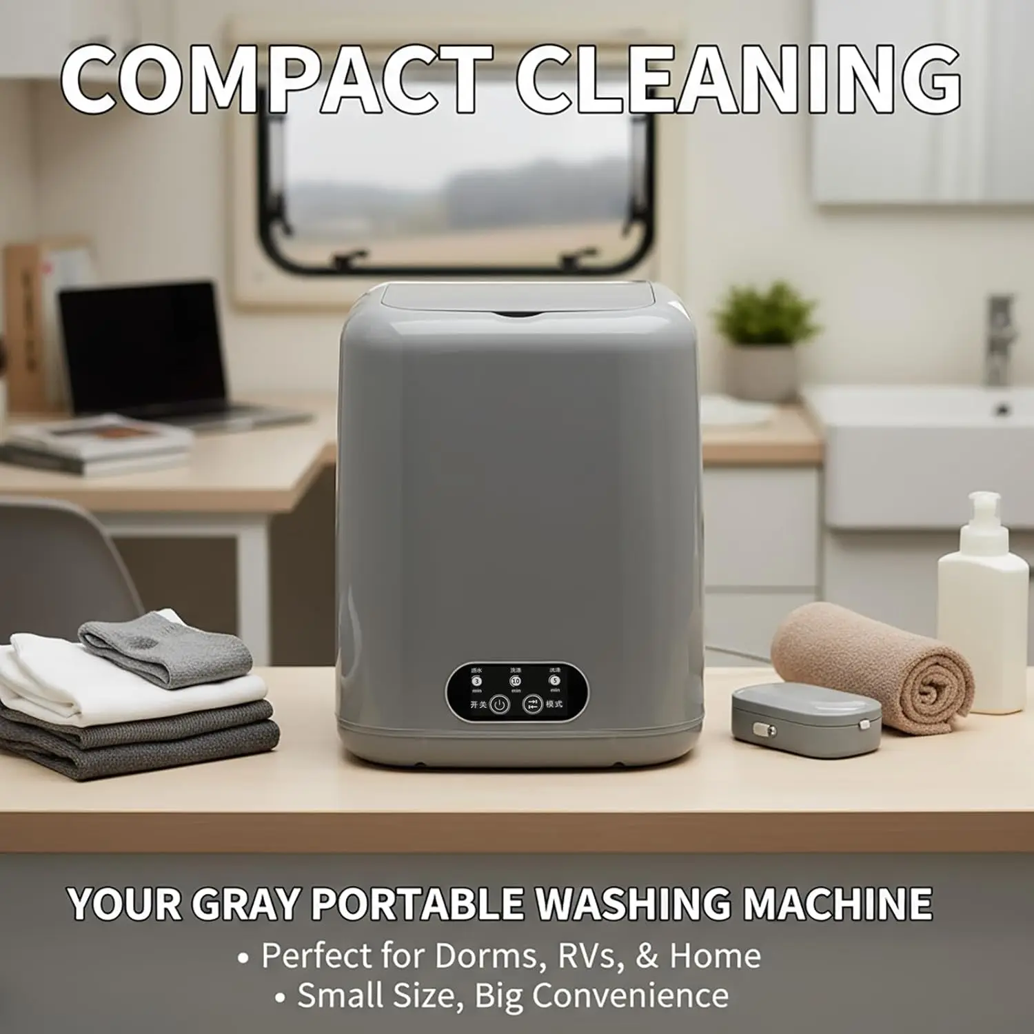 غسالة محمولة AMZNR، مجموعة غسالة ومجفف صغيرة، غسيل مدمج على سطح الطاولة للشقق والمركبات الترفيهية، رمادي #2