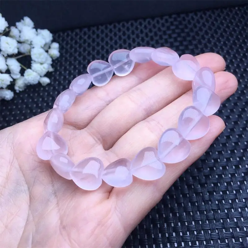 

12MM Natural Rose Quartz Heart Bracelet String Charms Handmade Fortune Energy Woman Amulet Jewelry Gift 1PCS