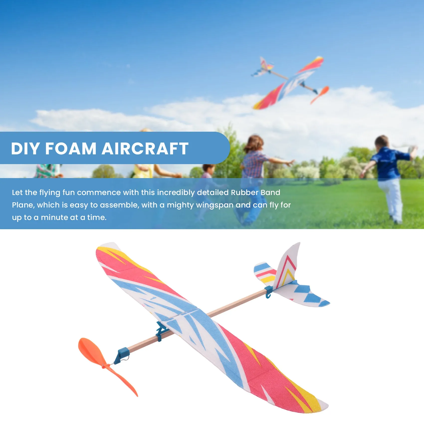 LLXA Elastic Rubber Band Powered DIY Foam Plane Model Kit Aircraft Educational Toy