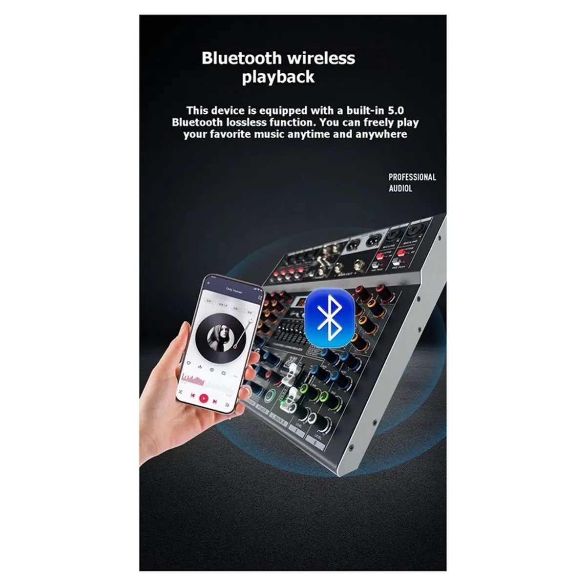 4 Channel Professional Audio Mixer Built-in 99DSP Effects 7-Band Graphic Equalizer 48V Phantom Power Console