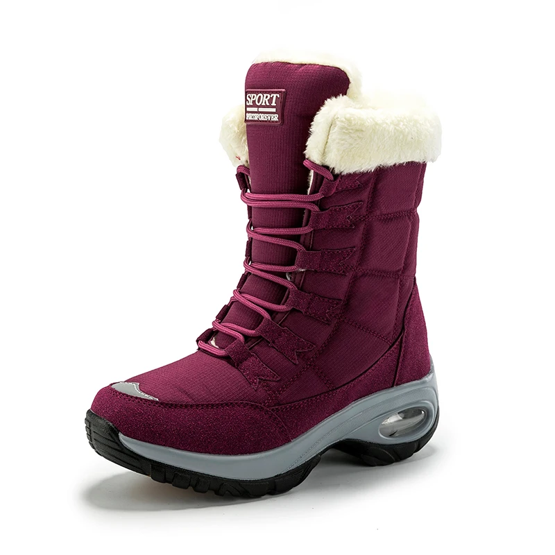 Size 36-42 Waterproof Outdoor Women Snow Boots Long Boots Mid-Calf Winter Boots Hiking Shoes Red Climb Air Cushion Warm Flush