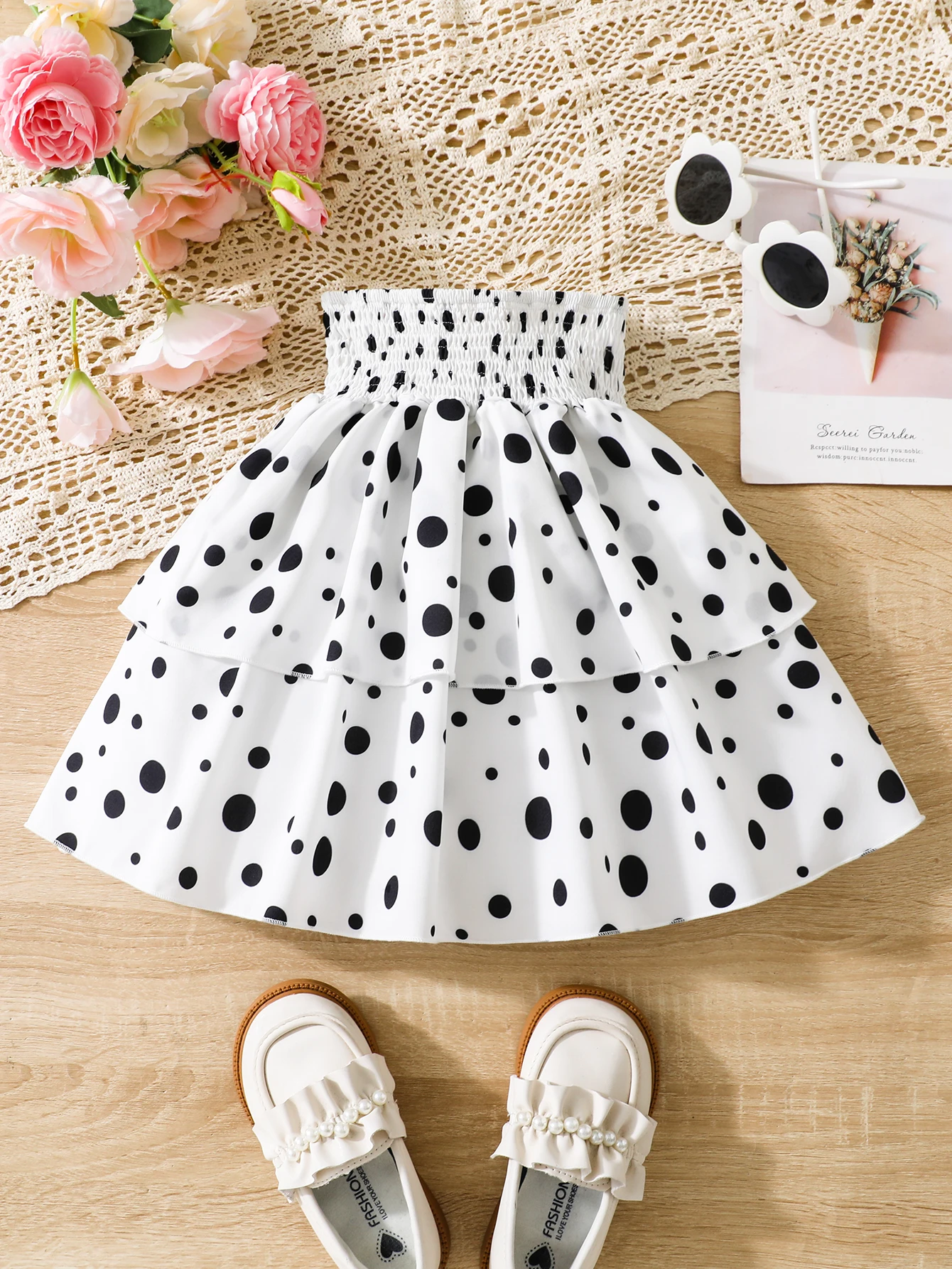 

Summer girls single piece loose and comfortable polka dot princess cake skirt