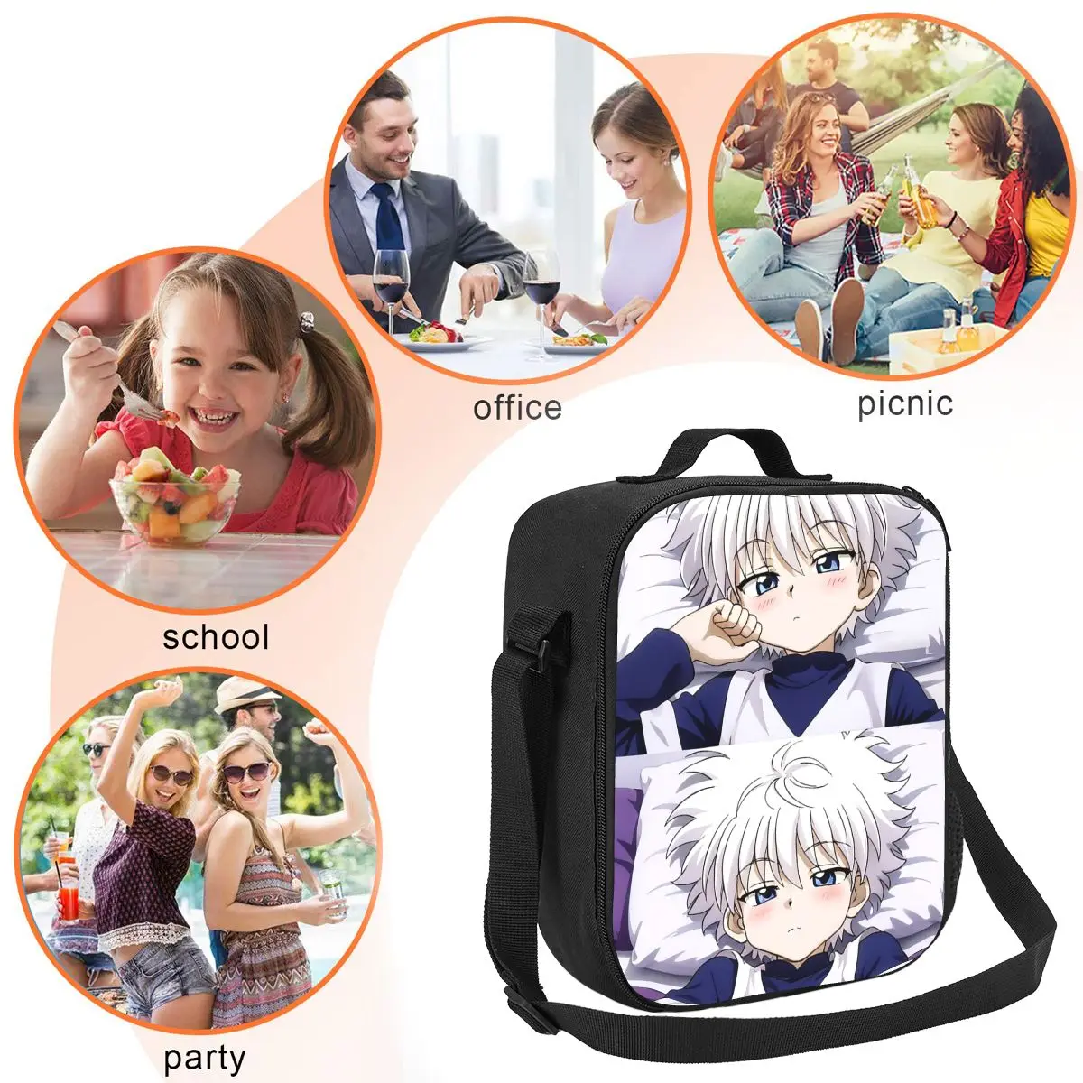 أنيمي هنتر X هنتر أكياس الغداء معزول بينتو صندوق مقاوم للماء حقيبة حمل الغداء أكياس نزهة حقيبة حرارية للمرأة طالب السفر