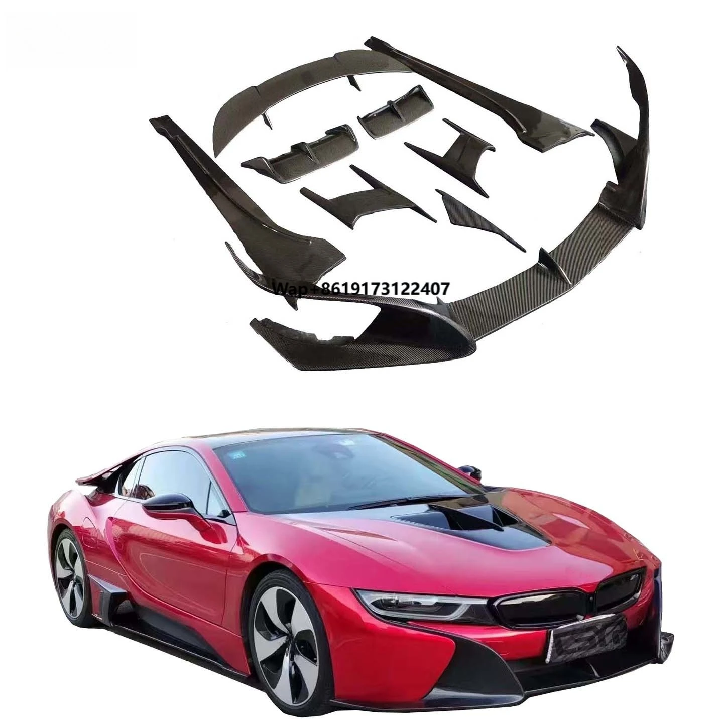 

Комплект карбоновых обвесов в стиле Topcar для I8: спойлер, передний сплиттер, диффузор, боковые пороги