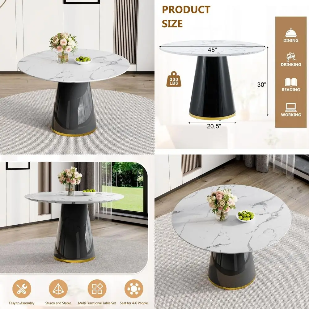 

45-inch Marble Top Dining Table for 4-6 People with Stable Base - Space-Saving Kitchen Table
